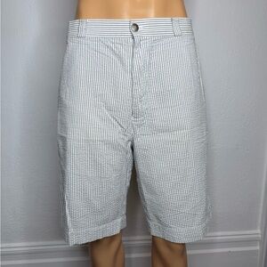 Lacoste Men's Seersucker Chino Shorts Striped Size 46 Large Gray White High Rise